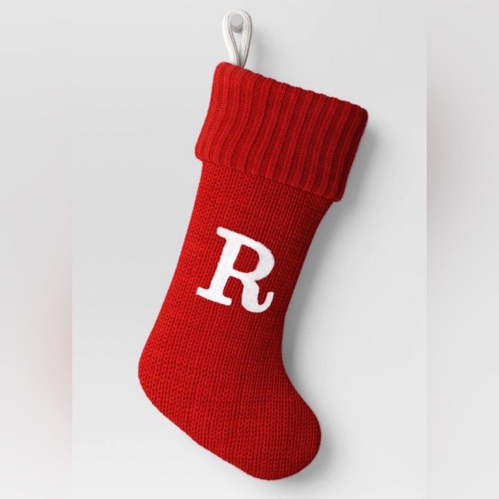 NWT Red Knit Christmas Stocking with White Initial R
